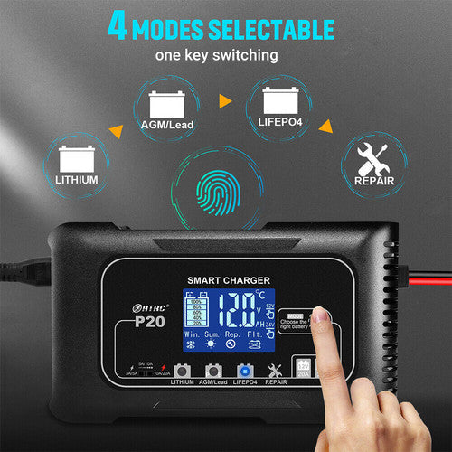 NNEDSZ 12/24V Automatic Car Battery Charger For Lithium Lifepo4 Lead-Acid AGM/Gel/SLA